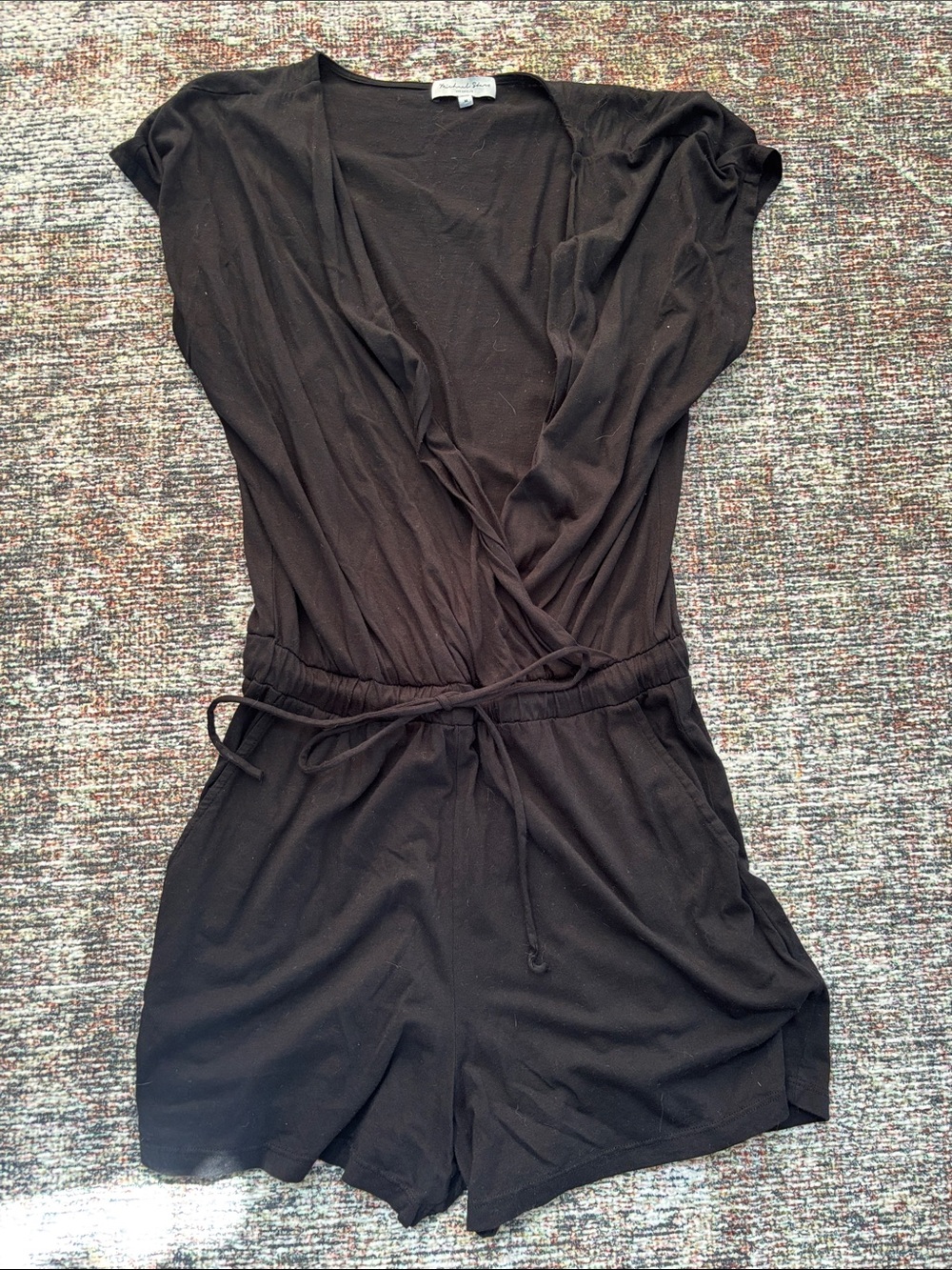 Michael Stars Black Wrap-Front Romper with Drawstring Waist